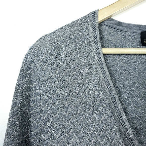 Escada Saks Fifth Avenue Cardigan EUR 42 Gray Wool Chevron Knit Tunic Sweater - Picture 5 of 9